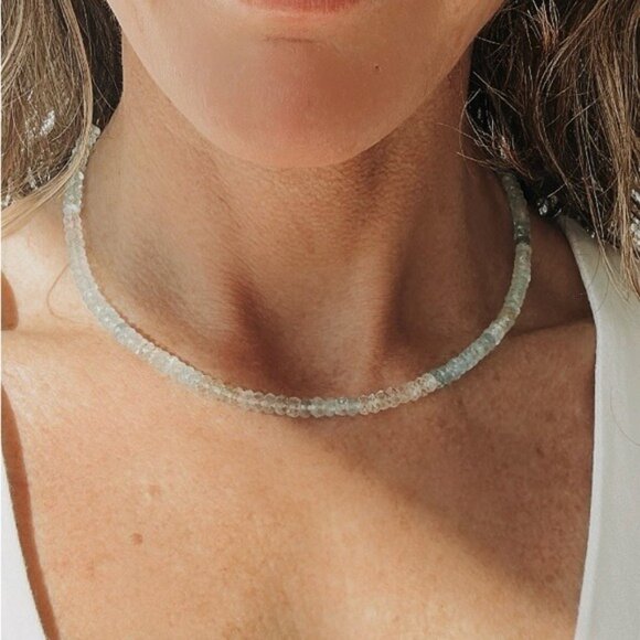 Aquamarine Beaded Necklace BEAUTIFUL goddess necklace for her Non-tarnish Gold - Picture 14 of 14